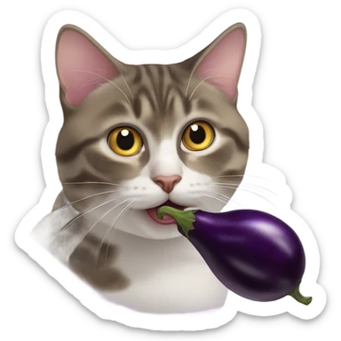 cat licking an eggplant sticker