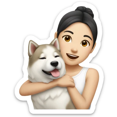 Asian girl with white Akita being cute sticker