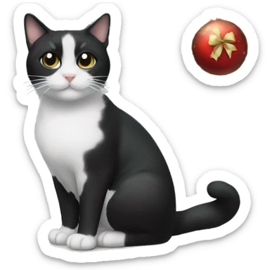 Black and white cat underneath a Christmas tree  sticker