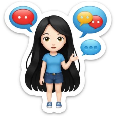 cute girl full body with long black hair with speech bubbles not have money sticker