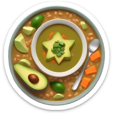 Lentil soup with slices of avocado on top sticker