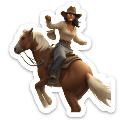 Woman running from cowboys sticker