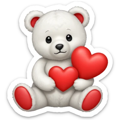 white teddy bear hold red heart sticker