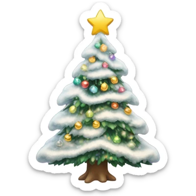 New Year's snow-covered Christmas tree in light lights and with bows instead of toys sticker