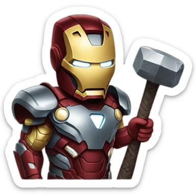 ironman holding thor's hammer sticker