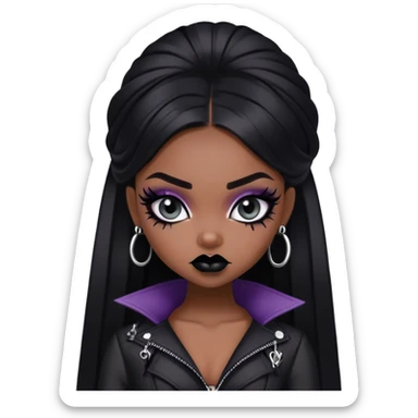 pretty bratz baddie, dark skin, black hair, gothic style sticker
