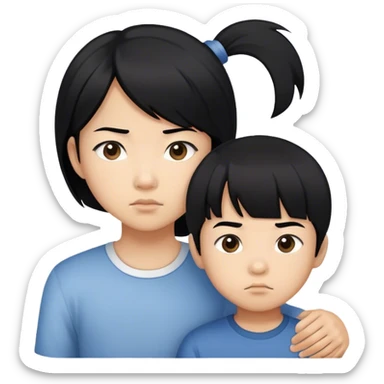 Emoji of a determined, North Korean defector, must be asian girl with her little brother, both must be asian and have bnlack hair sticker