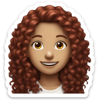 Happy Dark Red long hair curly girl, white skin  sticker