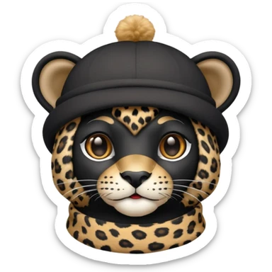 A black jaguar wearing a baby hat sticker