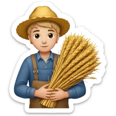 boy farmer, hug a bundle of straw sticker