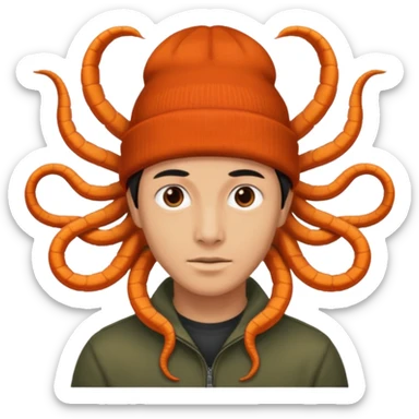 a person with multiple heads like a hydra, wearing beanies sticker