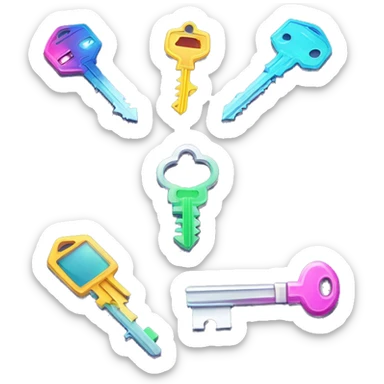 Ultra super key that can lockpick everything in the world  that, a shark, a neon led lights, a key 3 and key 5 and key 4   sticker