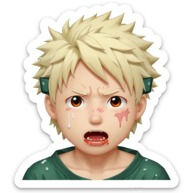 Katsuki Bakugo’s face showing physical delight and a blushed face with white glue splattered around his mouth With lots of drool. His eyes are rolled back with his eyebrows tilted back sticker