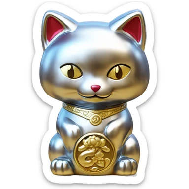 fully chrome fox statue in the form of maneki neko sticker