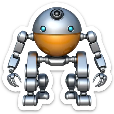 symmetrical 4 legged robot. center sphere with 4 evenly spaced legs. 1 leg extends from each side at sphere's equator sticker