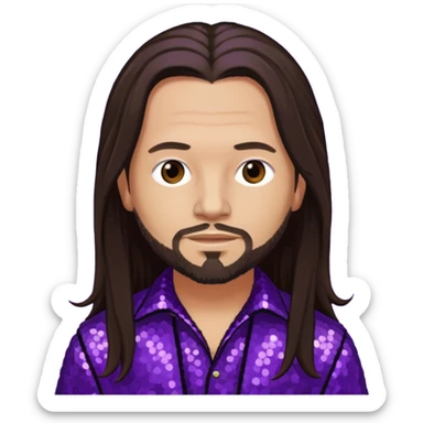 Jonathan Davis with long dark brown hair, purple sequin outfit sticker