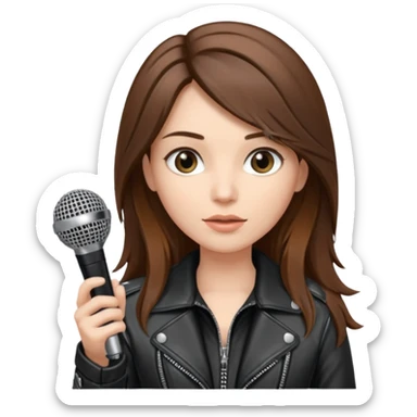 lether jacket log hair woman holding microphone sticker