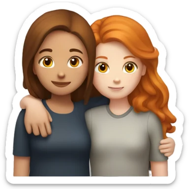 Brown haired girl and ginger haired girl hugging sticker