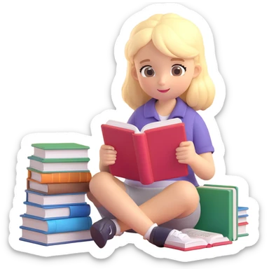 cute blonde girl reading books studying teen no scenery  sticker