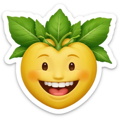 yellow face emoji laughing with vegetable leaf stuck on teeth sticker
