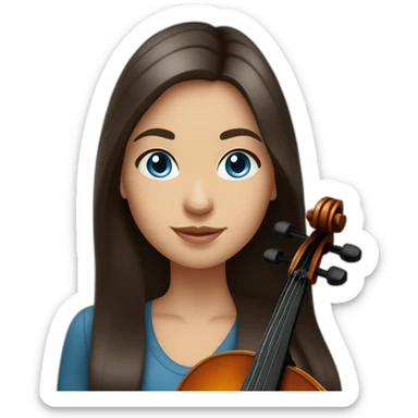 Girl Cellist with straight long dark brown hair and blue eyes sticker