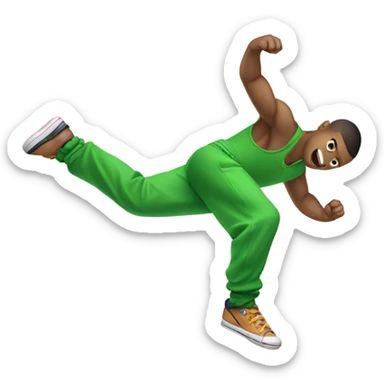 Bboy in a green short pants  doing one hand freeze open legs sticker