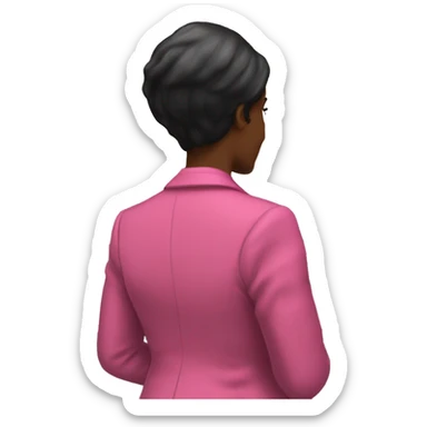 Rear view of Black female Historian with pink blazer and short straight black hair standing in court sticker
