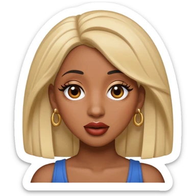 Create an iOS-style emoji of cardi b. Neutral facial expression, no emotion. Front-facing head only, clean Apple emoji aesthetic, smooth shading, simple shapes, no text, no accessories, plain background. sticker
