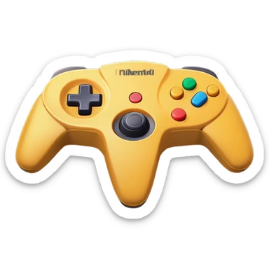 Clash of Clans aesthetic: Cinematic Playful Nintendo 64 Console Portrait Emoji, rendered in a 3D vector-style similar to standard emojis with minimal shading and bold, simplified shapes. A compact, distinct form with signature details, softly glowing with a nostalgic gaming charm. Simplified yet unmistakably iconic, highly detailed and consistent, glowing with a soft radiance and high shine. Stylized with a touch of retro gaming magic and a soft glowing outline, capturing the essence of a beloved gaming relic with a friendly, playful manner! sticker