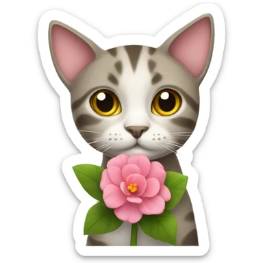 Cat holding flower  sticker