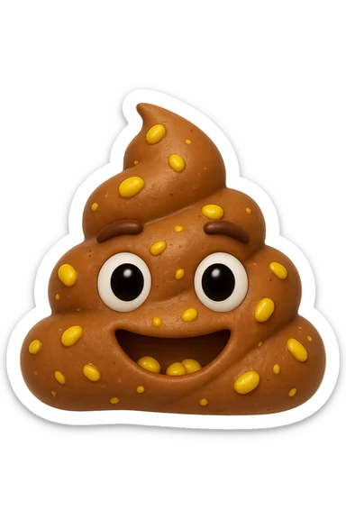 emoji stile iphone 3d di una cacca con mais visibile all'interno, iperrealistiche 4k sticker