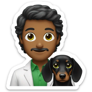 Lebanese with green eyes holding a black dachshund sticker