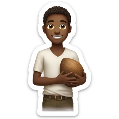 smiling boy holding coconut under arm sticker