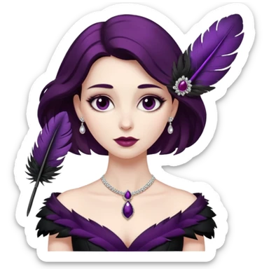 feather brooch + plum black gown,Shadow Princesses. sticker