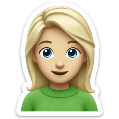 smiling girl in green sweater blue eyes sticker