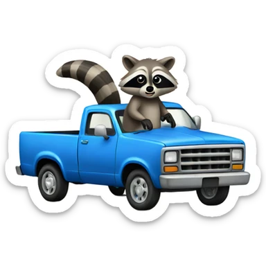 Raccoon steering blue pickup truck old school sticker