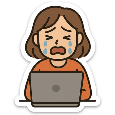 flat toon style crying woman with laptop sticker