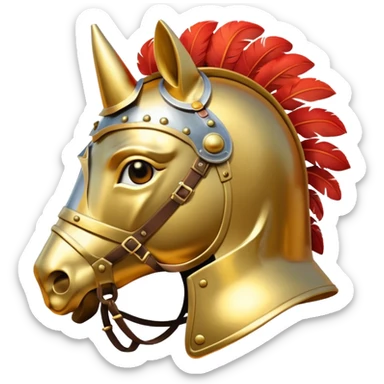 An emoji of a powerful Roman warhorse in full armor, with a feathered helmet. sticker