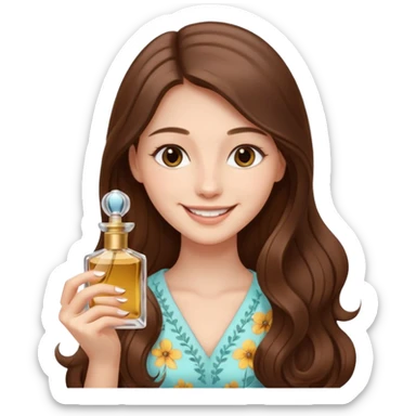 half body pretty long hair girl holding 1 parfume with smile sticker