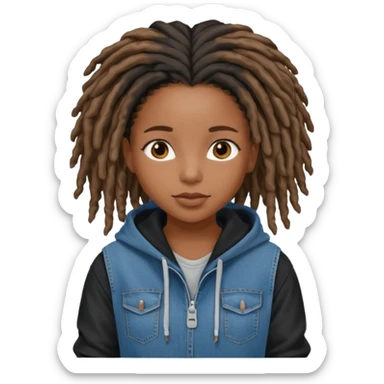 make a black girl with locs wearing a denim hoodie with black sleeves sticker