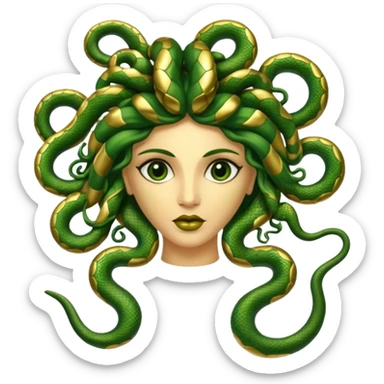 The Sicilian Medusa in gold and green and make the snake hair have snake faces  sticker