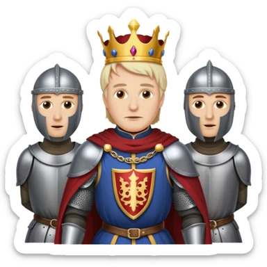 King Baldwin IV standing with knights wearing metal mask and royal attire sticker