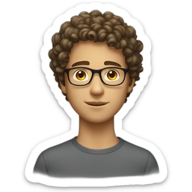 white male with glasses, short face, curly hair, 16 years old, short sticker