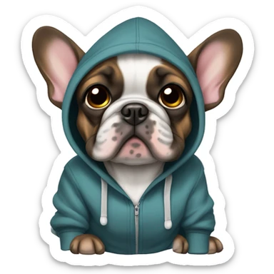 Brindle frenchie dog wearing a hoodie sticker