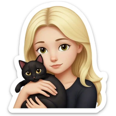 Blonde girl cuddling one black cat sticker