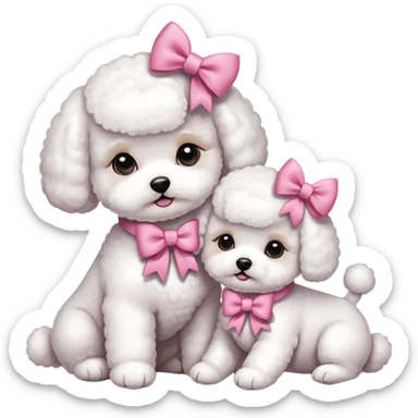 Two Bichon frise girls, mom and baby girl pink sticker