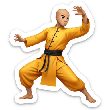 Cinematic Realistic Kung Fu Action Emoji, depicted as an epic martial arts scene with a master executing a precise move in traditional attire, rendered with fluid motion and vibrant textures under dramatic high-contrast lighting. sticker