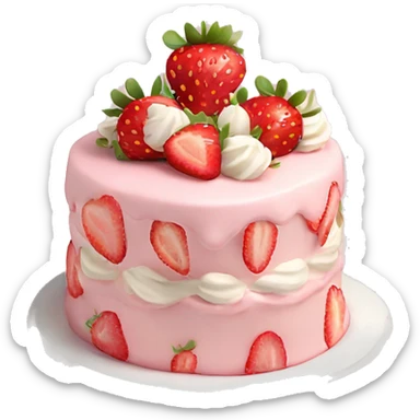 Light Pink strawberries and cream birthday cake  sticker