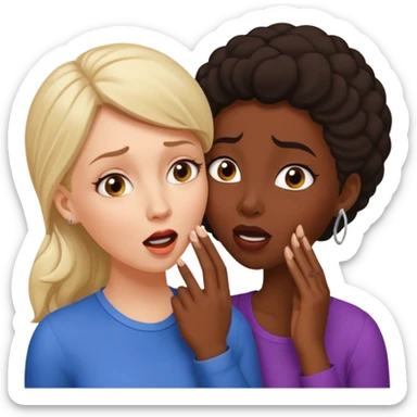Devious cheerful white woman whispers in surprised embarrassed black woman's ear. sticker