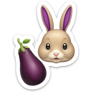 Un lapin beige avec une aubergine sur la tête sticker